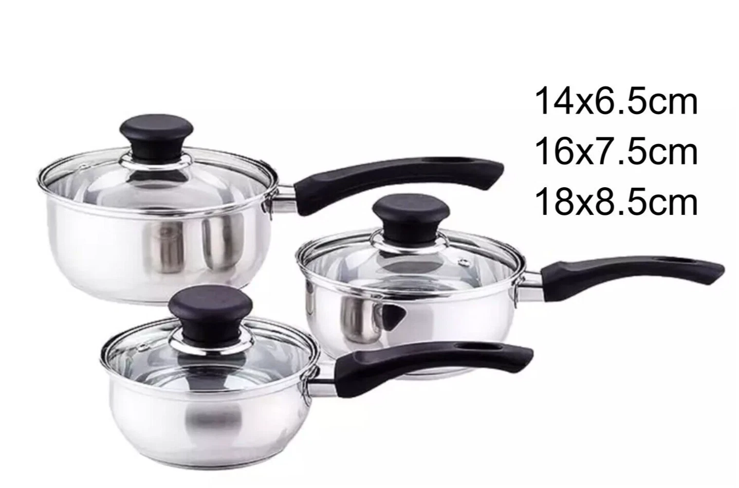 6PCS Induction Stainless Steel Saucepan Set Stock Pot Glass Lid Kitchen Cookware