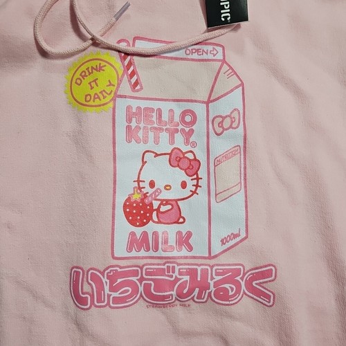 New Hello Kitty Strawberry Milk Hoodie Sweatshirt Pink Adult Size XL Womens Mens - Picture 3 of 9