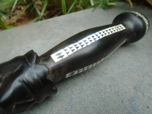 Hardwood ebony walking stick with Mop inlay and carved kings detail- lovely item - Picture 6 of 18