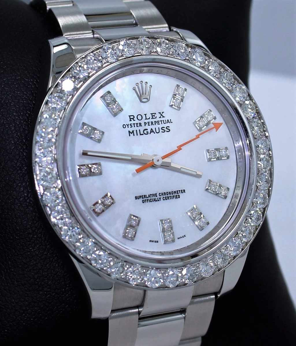 Rolex Milgauss 116400 Oyster MOP Dial 3.5CT Diamond Bezel MINT