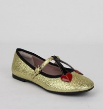 Gucci Girl Children Gold Shimmer Fabric Ballet Flats w/Cherry Hearts 433120 8090