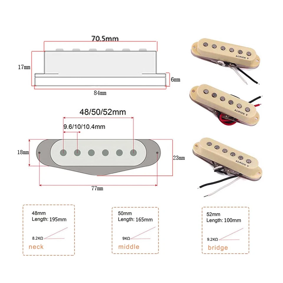 Loaded High-output Alnico V SSS Pickups Single Coil Clear Bobbin for ST Strat - Image 3 of 4