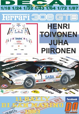 DECAL FERRARI 308 GTB HARRI TOIVONEN RALLY DI SAN MARINO 1983 DnF (02