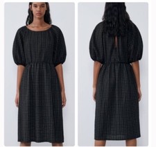 ZARA black and white textured puff sleeve dress size Medium