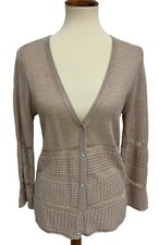 Max Studio Women's Light Beige V-Neck Button Up cardigan Sweater Size L