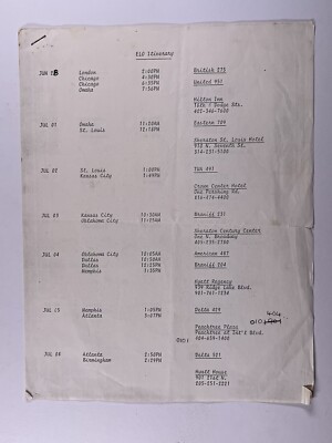 ELO Reiseplan Flugplan Electric Light Orchestra Original Circa Späte 70er