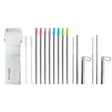 Ezprogear Stainless Steel 10.5" Long 8mm Wide Straw & Collapsible Straw (10Pack)