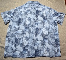Vintage Batik Bay Hawaii Shirt XXL Blue White Pineapple Palm Trees Batik Print
