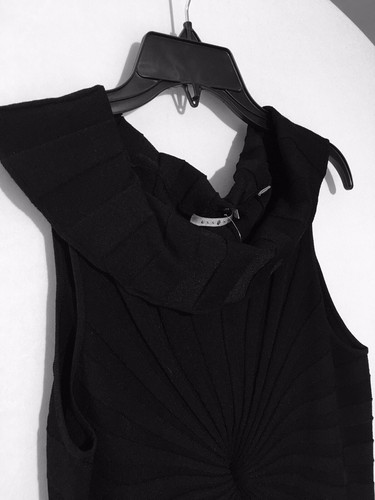 Essendi Black Ribbed Ruffle Neck Sleeveless Top Women’s Size 3 High Low Hem - Picture 7 of 12