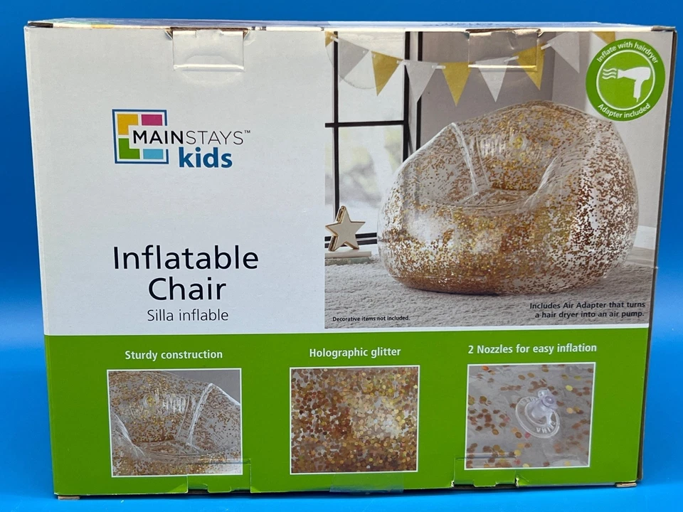 Mainstays Kids Inflatable Chair With Holographic Glitter Holds Up To 250 Lbs 38" - Image 3 of 4