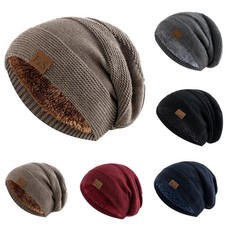 1pc Unisex Slouchy Winter Hats Add Fur Lined Men And Women Warm Beanie Cap Winte