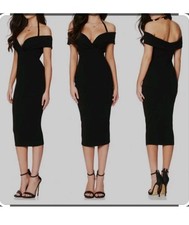 NWT Nookie Athena Black Off Shoulder Bodycon Midi Knit Dress XS Zip NON1722