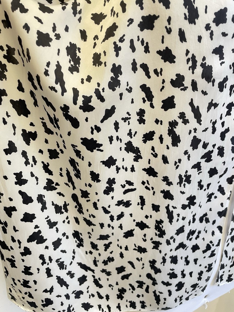 Anafi Italy Silk Scarf White Black Cow Spot Pattern Square Wrap #A123 View 4