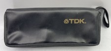 Vtg TDK Zippered Black Leather 15 Cassette Carrying Case Organizer w/ Strap