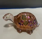 Fenton Lennox Turtle Sunset Iridescent Carnival Glass Figure Hand Painted Signed