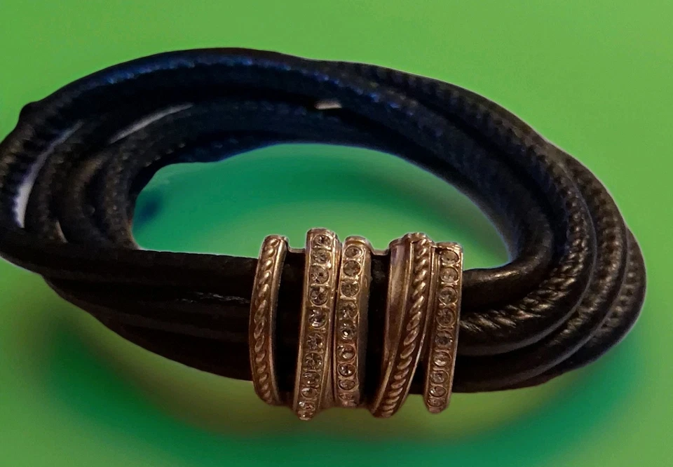 Brighton Neptune’s Ring Multi-Strand Bracelet Sparkle Navy Blue Leather Crystal - Image 2 of 4