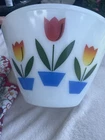 VINTAGE FIRE KING OVENWARE TULIPS MIXING BOWL 6" X 9.5"White Mint Condition Lg