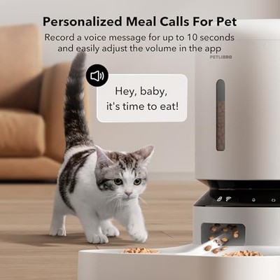 WHITE - PETLIBRO 5L AUTOMATIC CAT FEEDER FOR 2 CATS, 5G&2.4G WI-FI PROGRAMMABLE