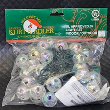 Kurt Adler 35-Light Set VTG Iridescent Globes Red White Blue NOS Indoor/Outdoor