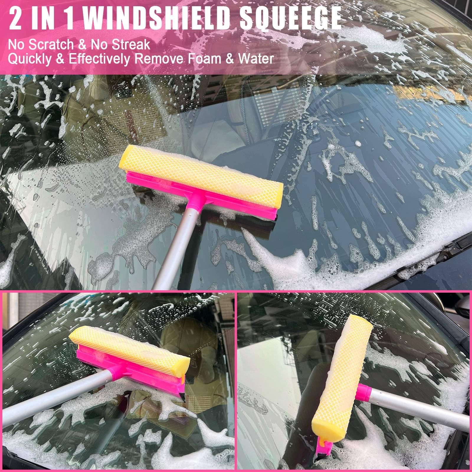 Pink 62" Car Wash Brush with Long Handle,Chenille Microfiber Car Wash Mop Spo...