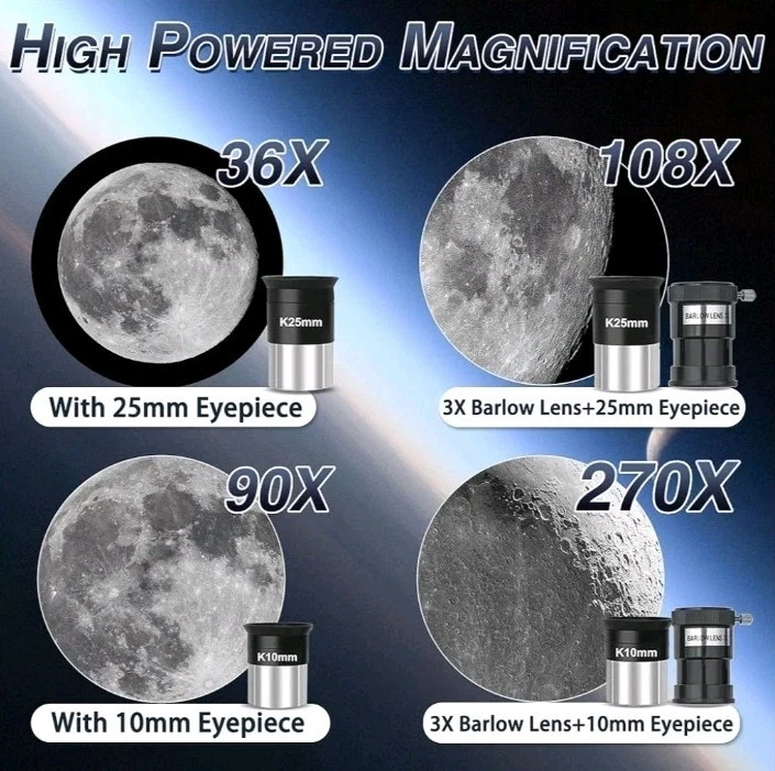 Telescope, 90mm Aperture 900mm Astronomical Refractor Telescope for Adults Hi... - Image 3 of 4