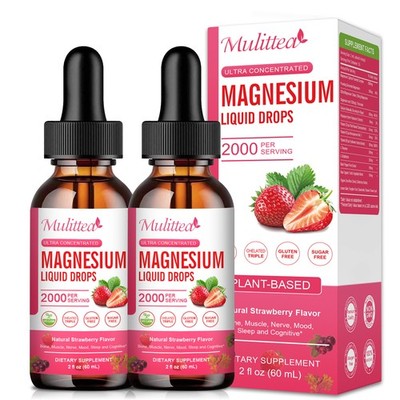2PACK Magnesium Liquid Drops 2000mg Bone, Muscle, Nerve, Mood, Sleep Support