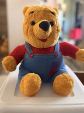 Vintage 1997 Winnie The Pooh Talking Plush Bear Blue Overalls Red Shirt
