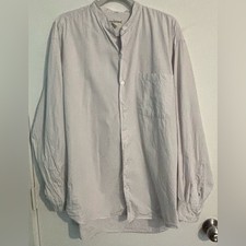 Vintage Mens Banana Republic Sz L Mandarin Collar Long Sleeve Striped Button Up
