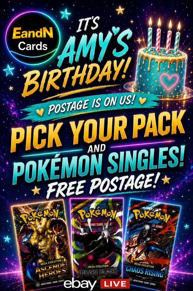 🎂 It’s Amy’s Birthday! Pick Your Pack & Pokémon Singles – FREE POSTAGE! 🎉