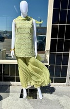VTG 60s Jack Bryan Chiffon Party Set Pleated Pants  Top Chartruse Mod Mcm GoGo