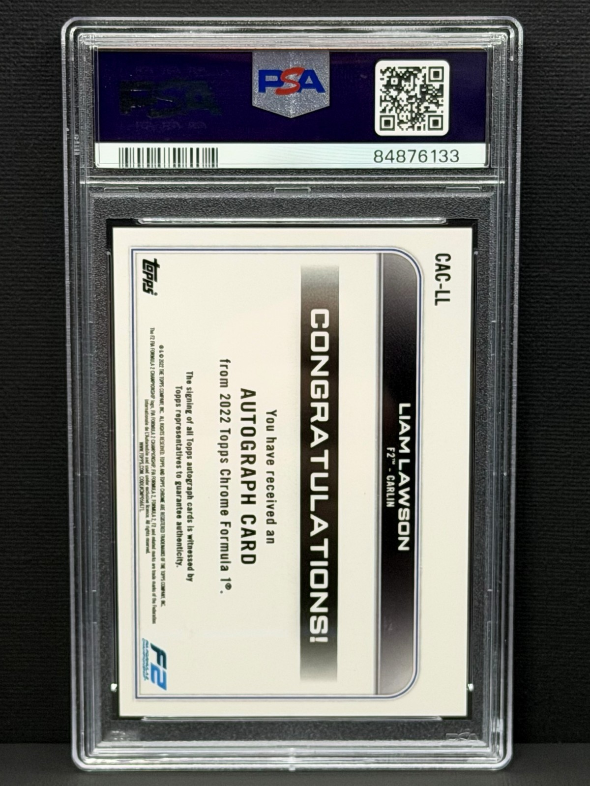 2022 Topps Chrome Formula 1 F1 LIAM LAWSON #CAC-LL Refractor Auto SP PSA 10 view 2