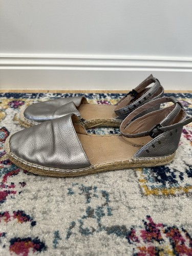 DIANA FERRARI Silver leather espadrille Flats Ankle Strap Metal Studs 40 9