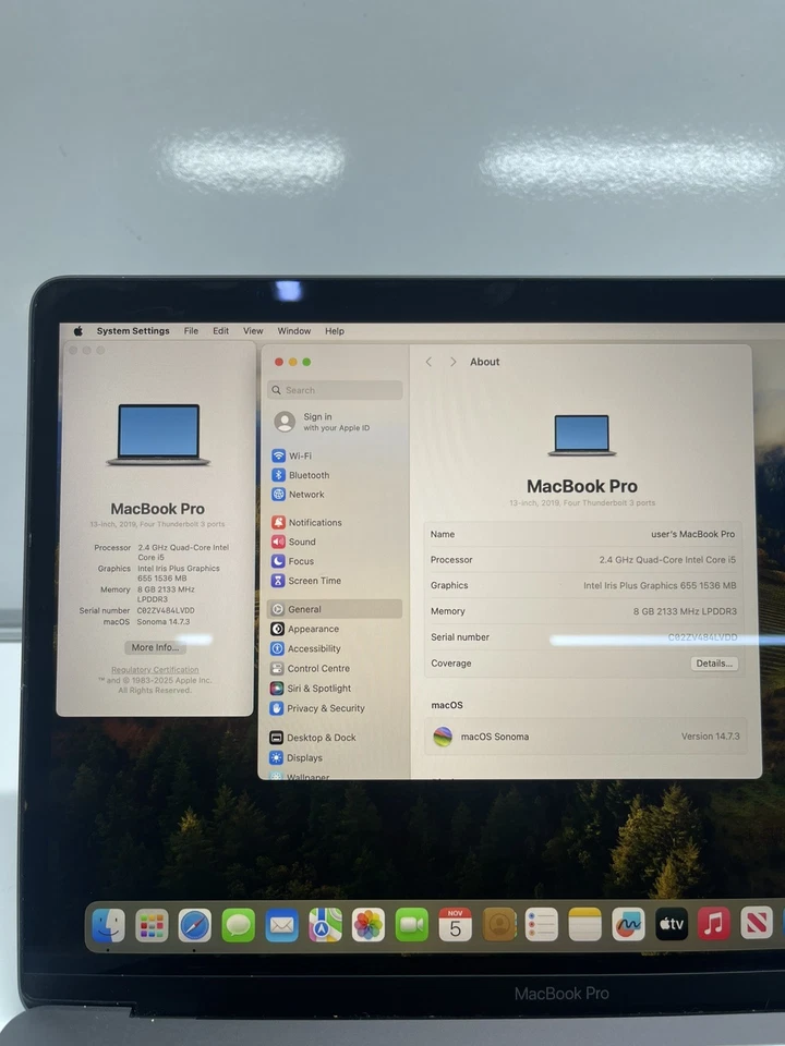 Apple MacBook Pro 13" (2019) A1989 i5-8th , 8GB RAM, 512GB SSD Touchbar Laptop - Image 4 of 4