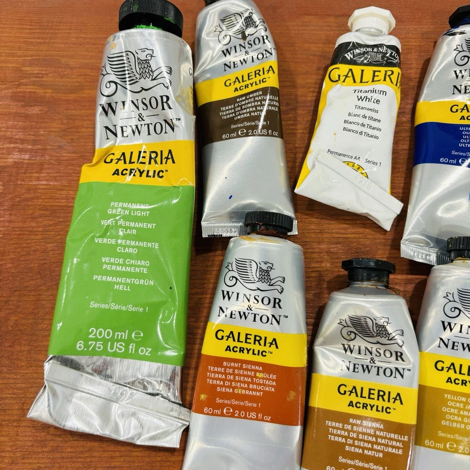 Lote de 14 tintas acrílicas Winsor & Newton Galeria série 1 várias cores usadas - Imagem 2 de 4