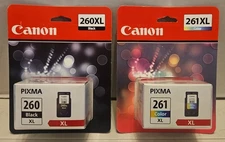 Canon Pixma 260XL Black & 261XL Color Ink Cartridges - Lot Of 2 - New Q