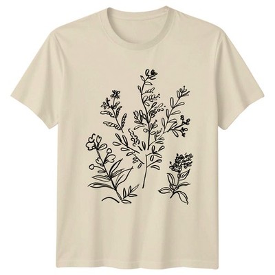 Botanical Wildflower Sketch Line Art Damen T-Shirt Boho Natur Muttertag