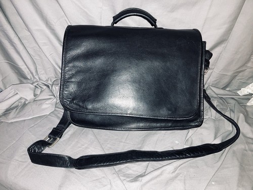 Latico Black Leather Laptop Briefcase Messenger Bag Expendable