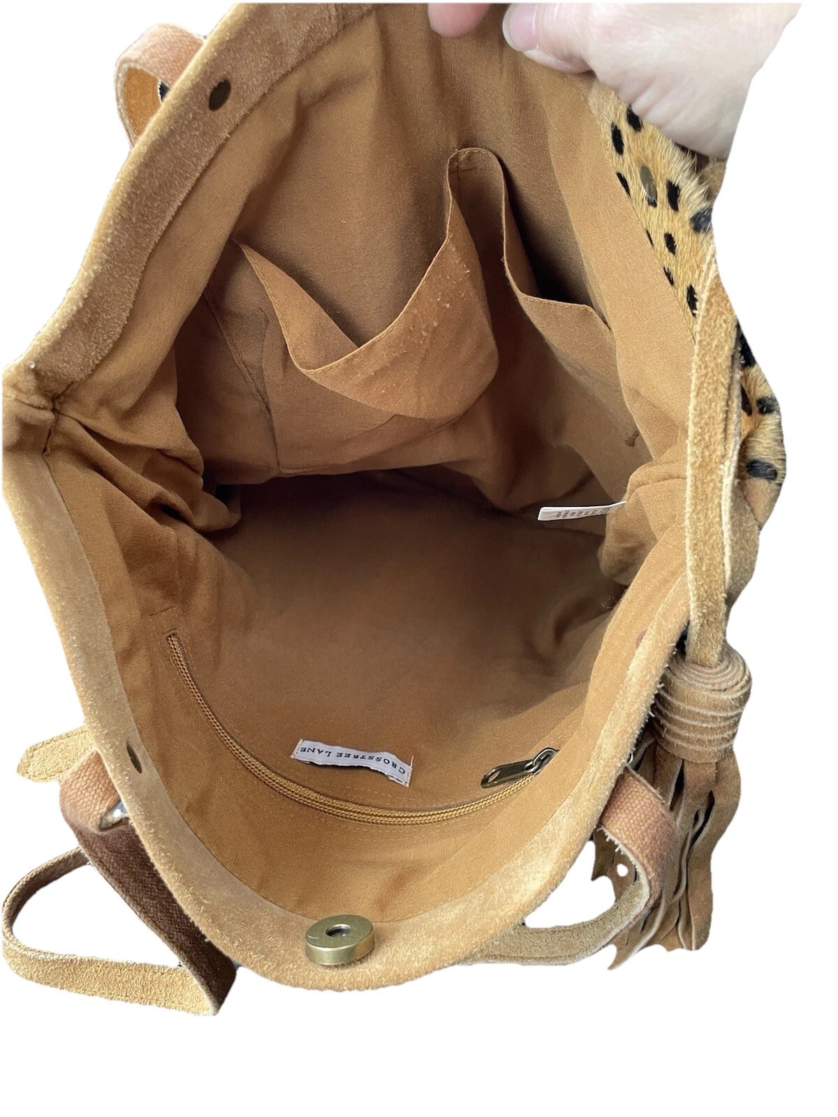 Suede Patchwork Purse Leopard Print Leather Fur T… - image 6