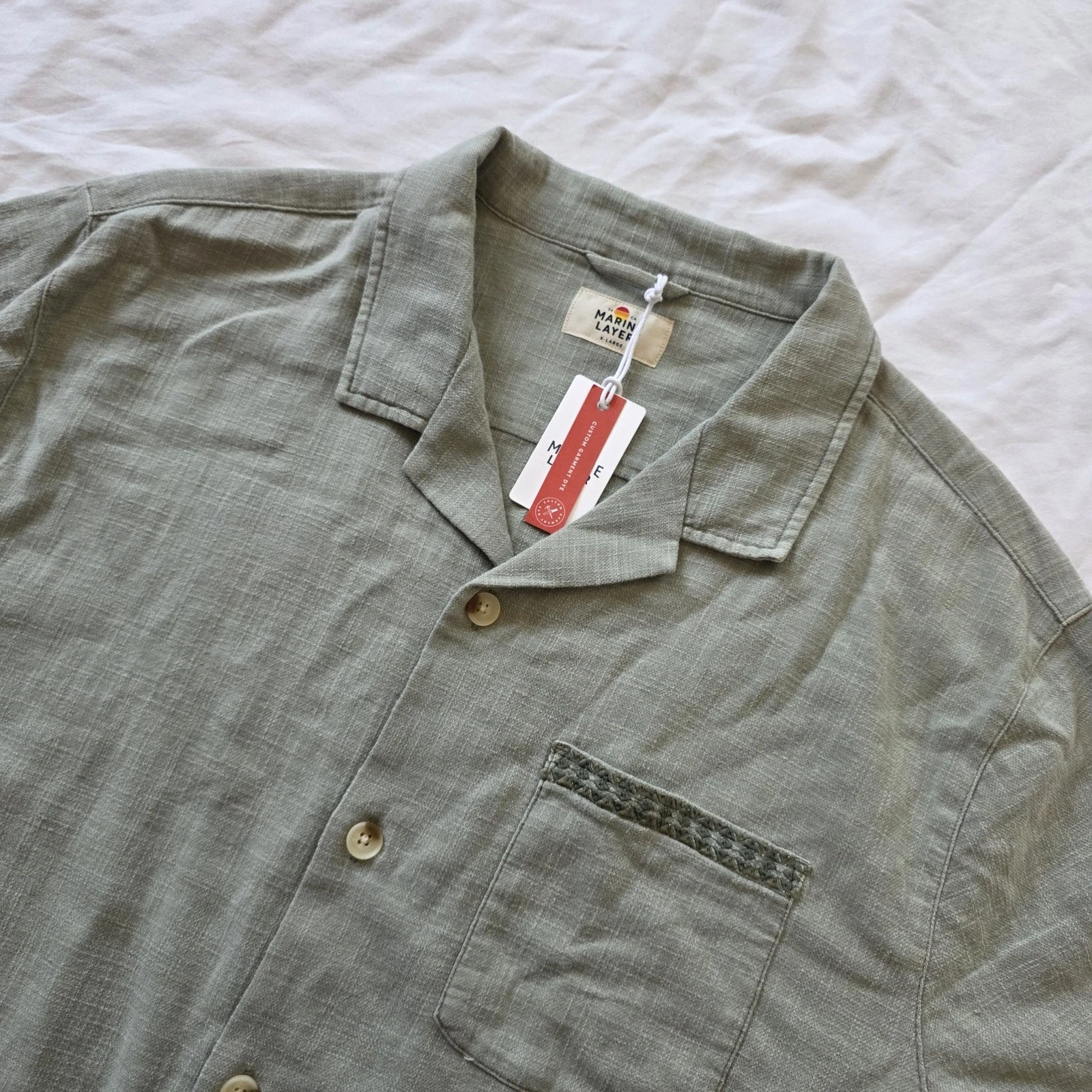 Marine Layer NWT Shadow Green Embroidered Resort Camp Shirt XL