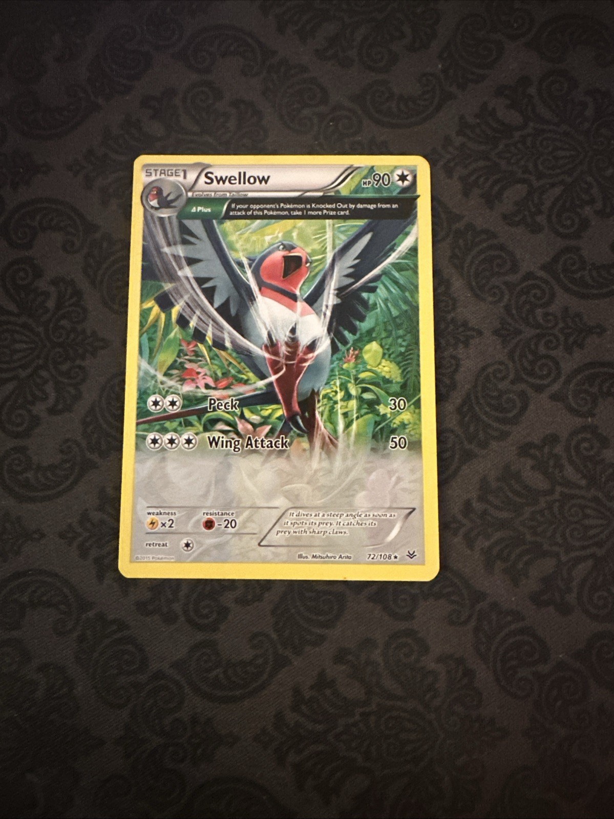 Swellow 72/108 Pokemon Card Roaring Skies Rare