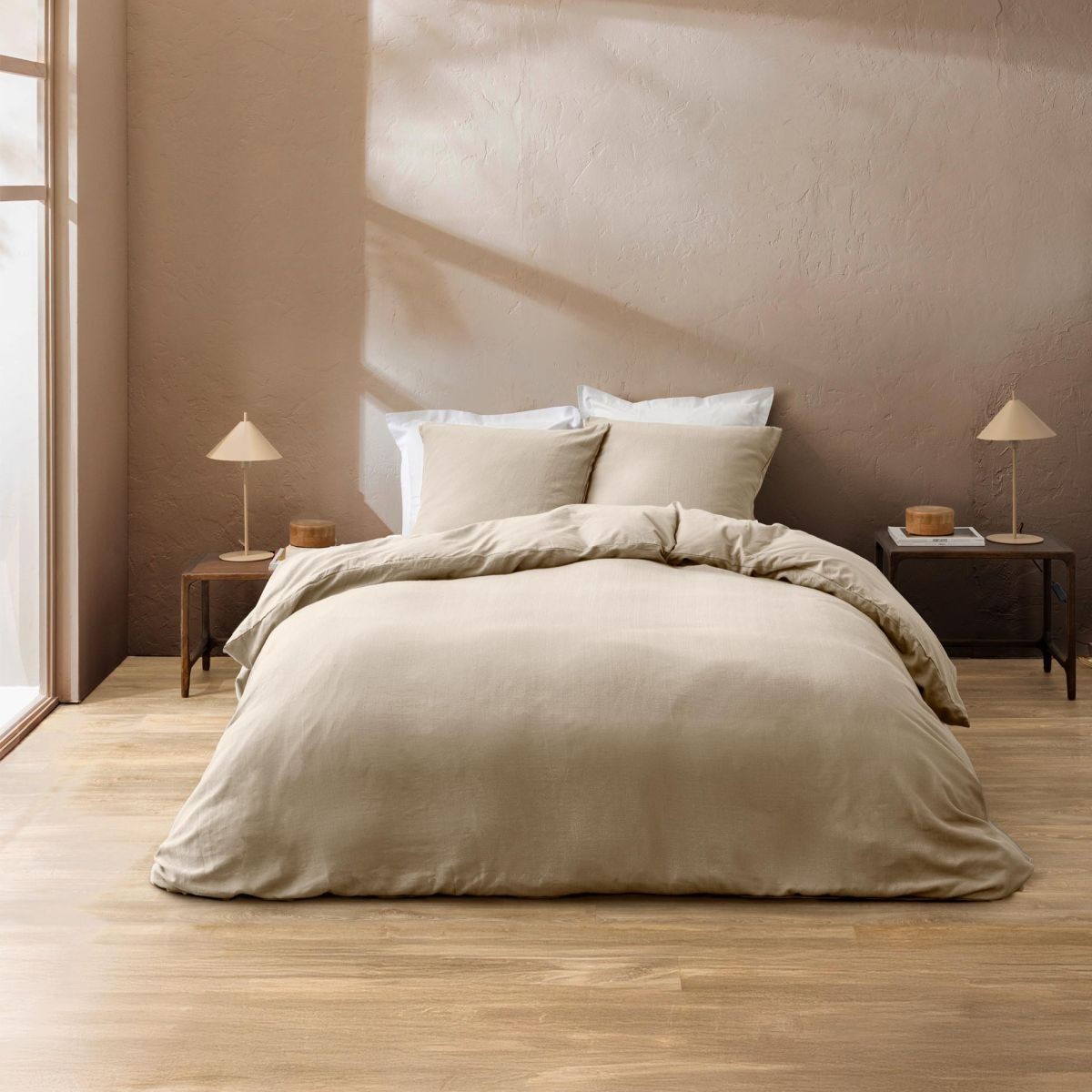Parure de lit 240x220 Clara naturel avec housse de couette et taies d'oreiller
