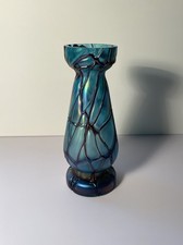 Kralik Vase Fadendekor Glas Jugendstil Blau Irisiert 18,5cm Höhe