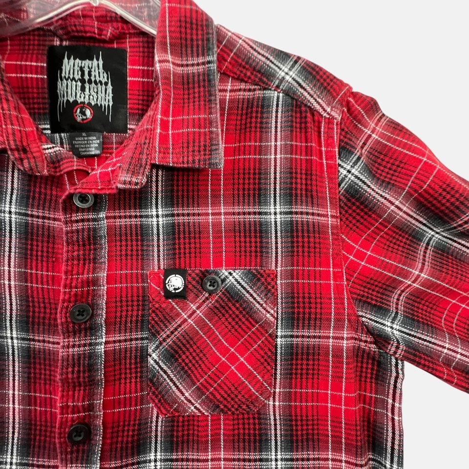 Camisa a Cuadros Mulisha Metal Niños XL Roja Negra A Cuadros Abotonada Manga Larga Grunge Foto 3 de 4