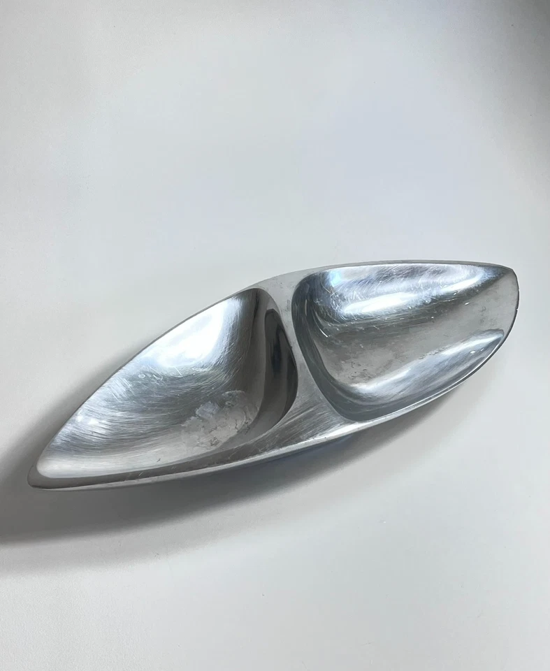 Vintage Mid-Century Modern Nambe Metal Dish 672 USA Made Double Serving Dish. - Image 3 of 4