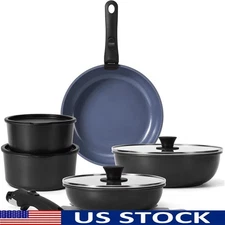 15 Piece Nonstick Ceramic Cookware Set Removable Handles Easy Clean Induction US