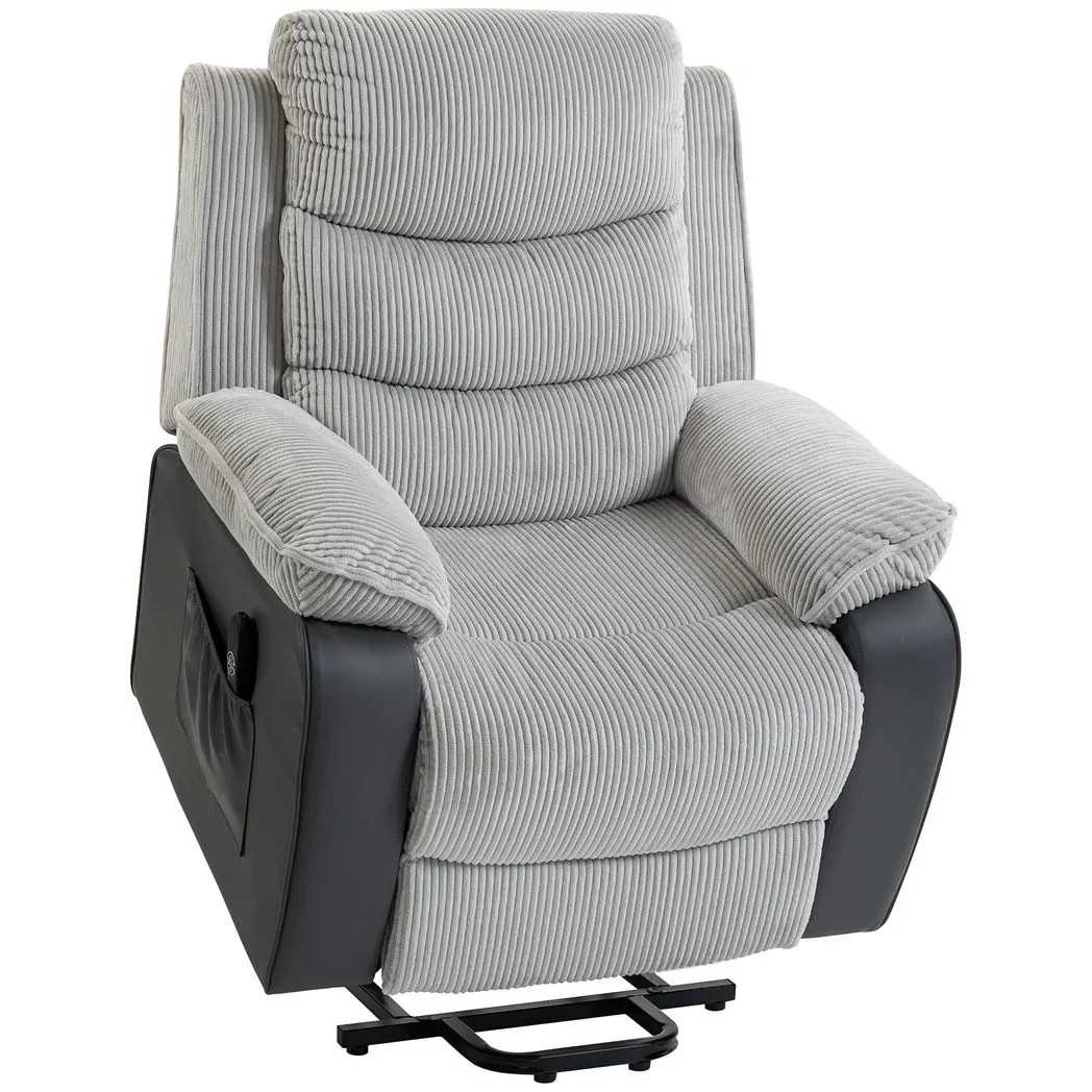 Homcom Light/Grey Power Lift Riser Recliner Chair With High Back, Remote, - Steel - Corduroy - Image 2