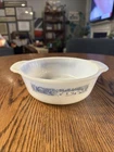 Milk Glass Casserole Dish Curier and Ives Vintage Cookware Blue and White