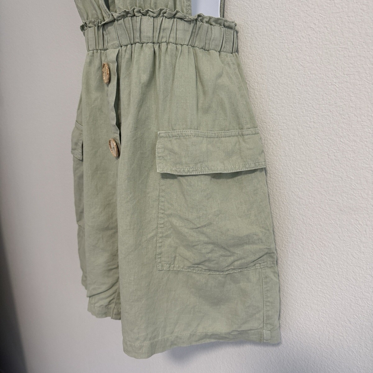 Zara Women's Pinafore Sage Green Sleeveless Mini Linen Cotton Dress Sz M |  eBay