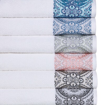 12 Piece Turkish Cotton Medallion Jacquard Pattern Highly Absorbent Towel Set