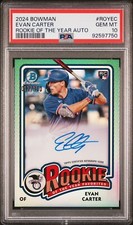 2024 Evan Carter Bowman Rookie Of The Year Favorite /150 Auto RC PSA GEM MINT 10